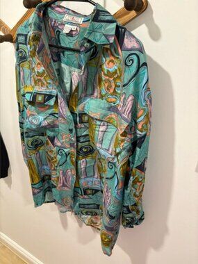 Julia Collections Vintage 100% Silk Abstract Blouse M